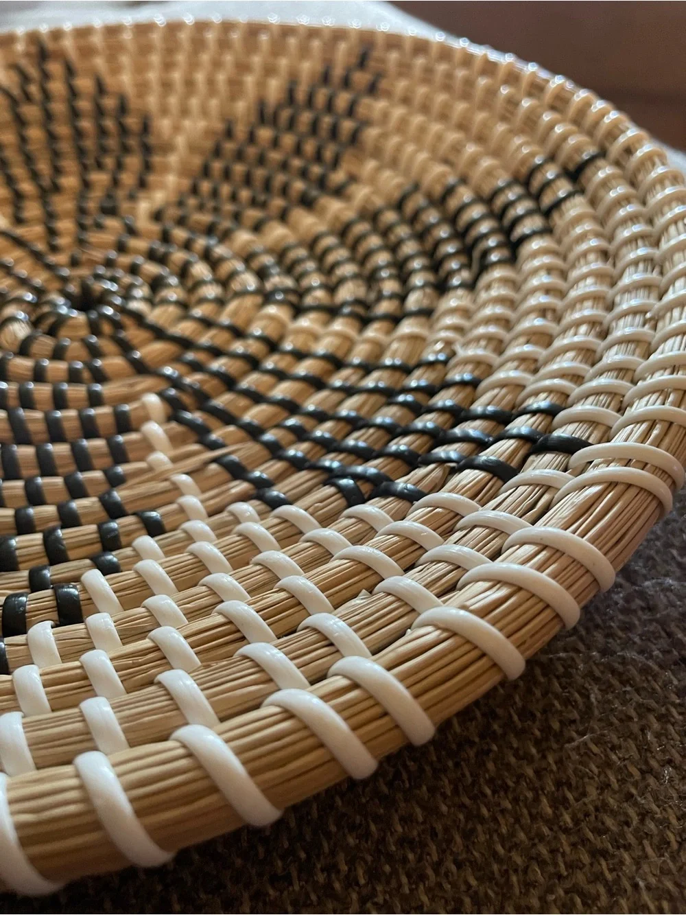 Handwoven Natural and Black Decorative Woven Wall Basket